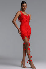 Load image into Gallery viewer, Jacova Chic Contour Wide Strap Floral Tassel Bodycon Bandage Mini Dress