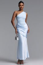 Load image into Gallery viewer, Ogani Elegant Contour One Shoulder Pleated Satin Maxi Dress