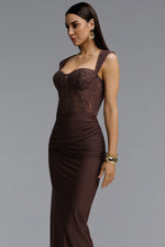 Load image into Gallery viewer, Tabitha Elegant Contour Ruched Lace Maxi Dress