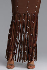 Load image into Gallery viewer, Leah Sleeveless Diamond Tassel Bandage Brown Maxi Dress