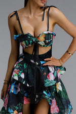 Load image into Gallery viewer, Pale Chic Flowy Halter Cut Out Floral Print Ruffle Green Maxi Dress