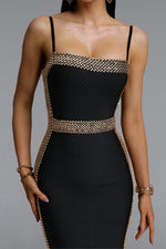 Load image into Gallery viewer, Lestie Minimalist Contour Straight Neck Gold Woven Bandage Midi Dress