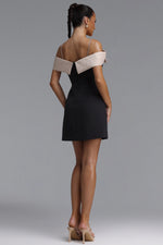 Load image into Gallery viewer, Zore Elegant Tailored Off Shoulder Rhinestone Bow Woven Mini Dress