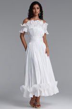 Load image into Gallery viewer, Suku Elegant Flowy Off Shoulder Ruched White Maxi Dress
