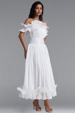 Load image into Gallery viewer, Suku Elegant Flowy Off Shoulder Ruched White Maxi Dress