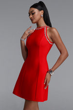 Load image into Gallery viewer, Sophie Minimalist Crew Neck Rhinestone Sleeveless Stretch Bandage Mini Dress