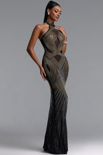 Load image into Gallery viewer, Zelda Gorgeous Halter Sleeveless Rhinestone Stretch Knit Maxi Dress