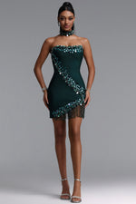 Load image into Gallery viewer, Ock Exquisite Fitted Sequin Rhinestone Beaded Fringe Mini Bandage Dress