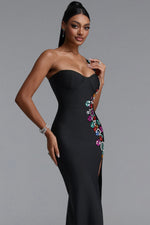 Load image into Gallery viewer, Gacia Elegant Fitted One Shoulder Color Rhinestone Slit Maxi Bandage Dress