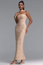 Load image into Gallery viewer, Nesya Sleeveless Pearl Bandage Nude Maxi Dress