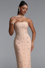 Load image into Gallery viewer, Nesya Sleeveless Pearl Bandage Nude Maxi Dress