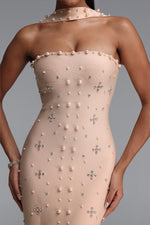 Load image into Gallery viewer, Nesya Sleeveless Pearl Bandage Nude Maxi Dress