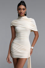 Load image into Gallery viewer, Nettie Romantic Contour Ruched Draped Sash Knit Mini Dress
