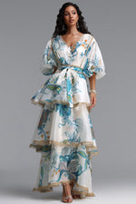 Load image into Gallery viewer, Lisbon Resort Flowy Puff Sleeve Floral Print Organza Maxi Dress