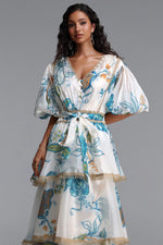 Load image into Gallery viewer, Lisbon Resort Flowy Puff Sleeve Floral Print Organza Maxi Dress