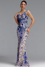 Load image into Gallery viewer, Zaha Classic V Neck Tassel Beaded Shoulder Sequin Mermaid Maxi Dress