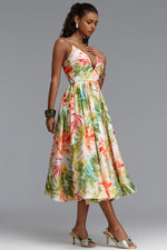 Load image into Gallery viewer, Kamaria Romantic Cinched V Neck Spaghetti Strap Ruched Floral Print Woven Maxi Dress