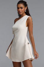 Load image into Gallery viewer, Denali Chic Tailored One Shoulder Asymmetric Woven Mini Dress