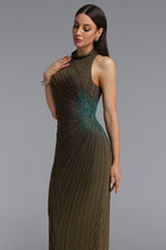 Load image into Gallery viewer, Lisbon Elegant Contour High Neck Beaded Embroidery Woven Maxi Dress