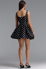 Load image into Gallery viewer, Simone Classic Tailored Square Neck Polka Dot Woven Black Mini Dress