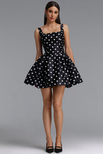 Load image into Gallery viewer, Simone Classic Tailored Square Neck Polka Dot Woven Black Mini Dress