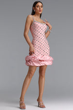 Load image into Gallery viewer, Francina Exquisite Contour Camisole Rhinestone Ruffle Pink Bandage Mini Dress