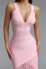 Load image into Gallery viewer, Emma Chic Contour V Neck Sleeveless Fringe Pink Bandage Maxi Dress