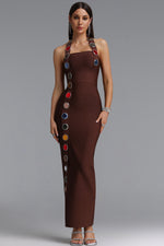 Load image into Gallery viewer, Dixie Halter Sleeveless Diamond Brown Bandage Maxi Dress