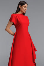 Load image into Gallery viewer, Weren Elegant Contour High Neck Asymmetric Red Maxi Dress