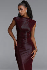 Load image into Gallery viewer, Denali Chic Contour Glitter Pleated Metal Decor Burgundy Maxi Dress