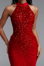 Load image into Gallery viewer, Octavia Elegant Contour Sleeveless Slit Sequin Woven Red Maxi Dress