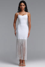 Load image into Gallery viewer, Demere Chic Contour Fringe Bandage White Maxi Dress