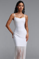 Load image into Gallery viewer, Demere Chic Contour Fringe Bandage White Maxi Dress