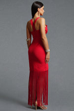 Load image into Gallery viewer, Emma Chic Contour V Neck Sleeveless Fringe Red Bandage Maxi Dress