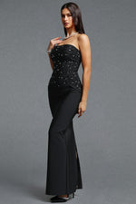 Load image into Gallery viewer, Yette Chic Contour Strapless Beaded Black Bandage Maxi Top and Skirt Set