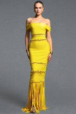 Load image into Gallery viewer, Sylvia Elegant Off Shoulder Beaded Tassel Bandage Maxi Dress