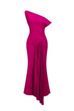 Load image into Gallery viewer, Paulina Oblique Shoulder Sleeveless Folds RosePink Midi Dress