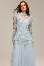 Load image into Gallery viewer, Sabina Long Sleeve Folds Lace Butterfly Top And Skirt Two-Piece Set