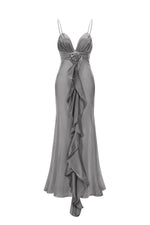 Load image into Gallery viewer, Yvonne Sleeveless V-Neck Flowers Flounce Gray Maxi Dress