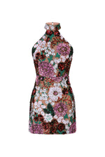 Load image into Gallery viewer, Polasa Halter Sleeveless Sequins Flower Mini Dress