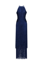 Load image into Gallery viewer, Sahara Chic Contour Halter Fringe Bandage Maxi Dress