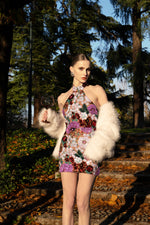 Load image into Gallery viewer, Polasa Halter Sleeveless Sequins Flower Mini Dress