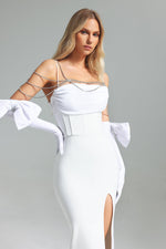Load image into Gallery viewer, Pola Bow Velvet Diamante Chain Dress