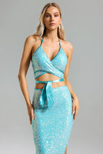 Load image into Gallery viewer, Werko Sequins Strappy Slit Dress