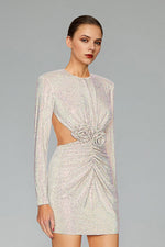 Load image into Gallery viewer, Ella Long Sleeves Flowers Hollow Backless Diamond Mini Dress