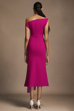 Load image into Gallery viewer, Paulina Oblique Shoulder Sleeveless Folds RosePink Midi Dress