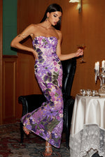 Load image into Gallery viewer, Eugenia Flr Sequins Strapless Mesh Dress - Purple