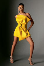 Load image into Gallery viewer, Majrela Bowknot Strapless Mini Dress - Yellow