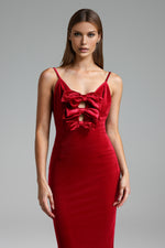 Load image into Gallery viewer, Elay Halter Bow Velvet Maxi Dress