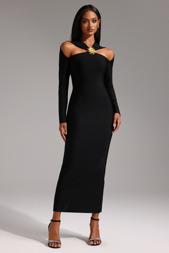 Lave Long Sleeves Hollow Out Bandage Maxi Dress